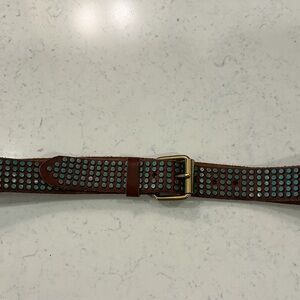Brown and Turquoise Studded Belt with brass buckle 44” long